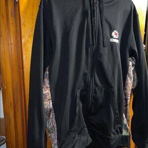 Black Zip-Up Hoodie with Camo Accents